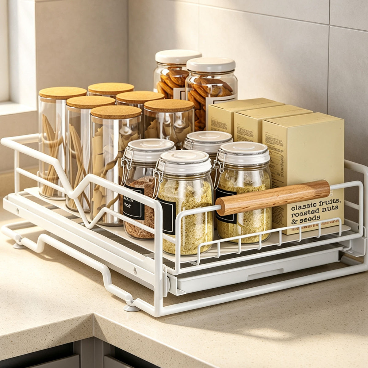 Pull-Out Under-Sink Cabinet Organizer with Drain Tray
