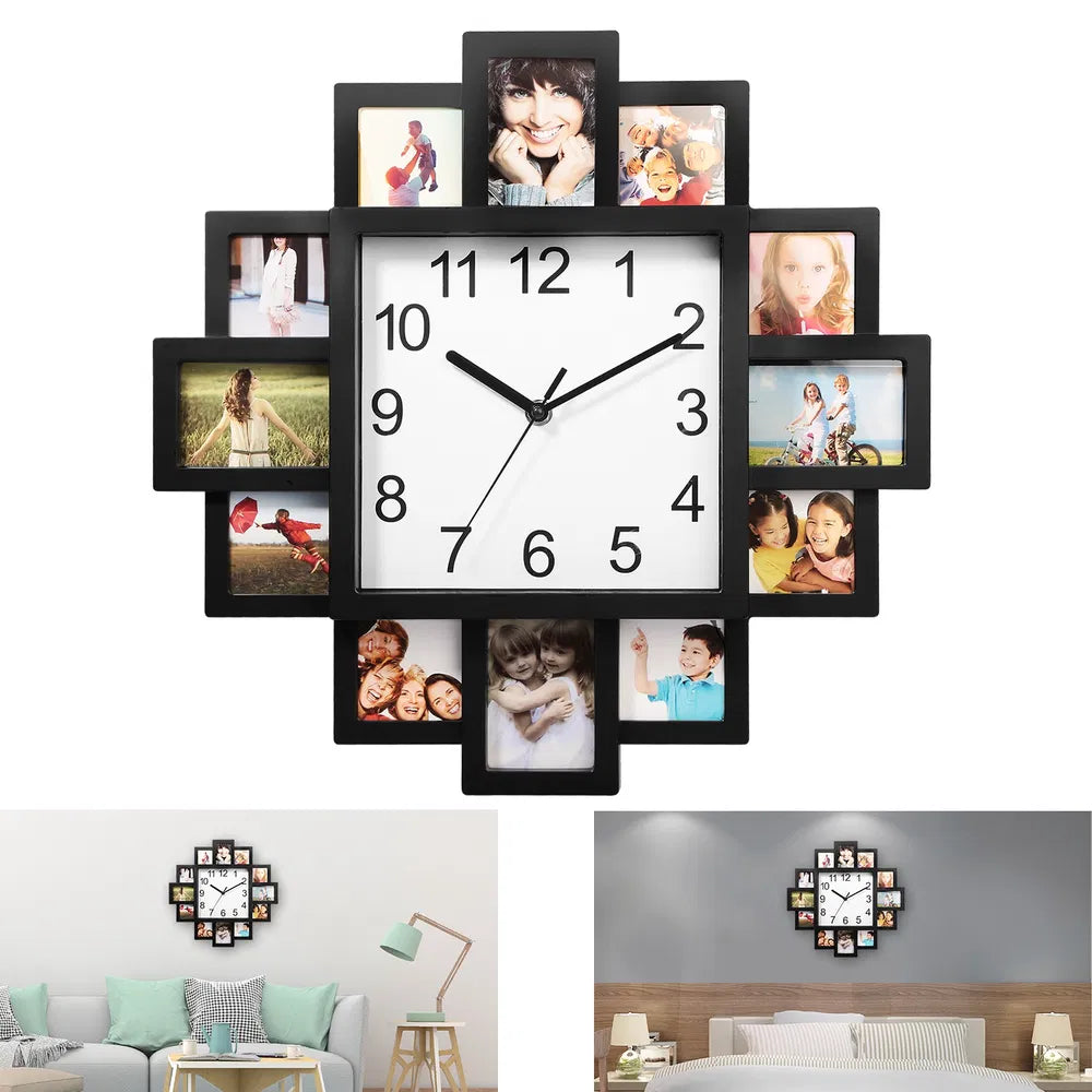 Photo Collage Wall Clock - Black