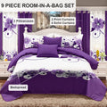 Purple Floral Bedding and Curtain Set — California King, 9 Pieces
