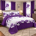 Purple Floral Bedding and Curtain Set — California King, 9 Pieces