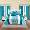 Turquoise Paisley Bedding and Curtain Set — King, 9 Pieces