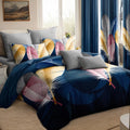 Blue Feather Bedding and Curtain Set — King, 9 Pieces