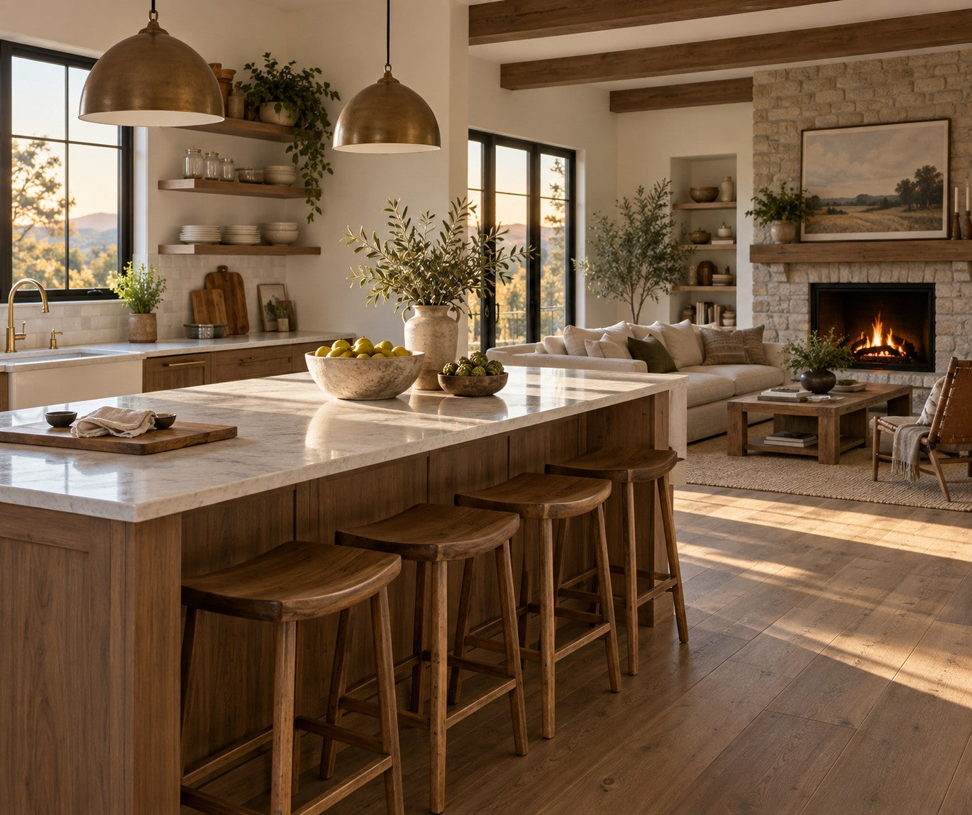 Illustrative room inspiration with warm wood and natural textures
